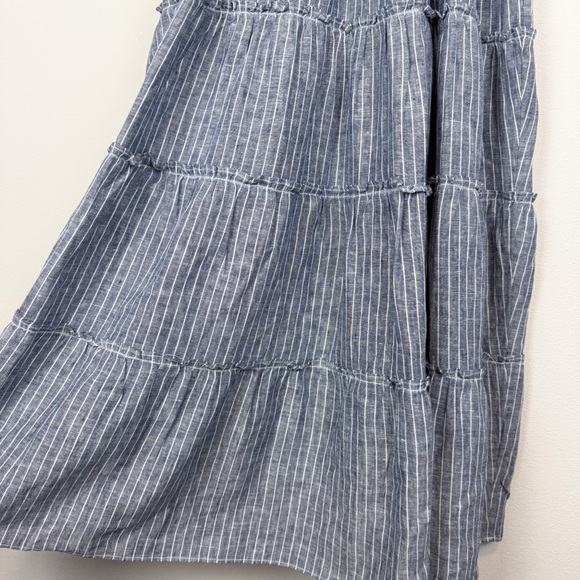 Quince 100% European Linen Smocked Midi Dress Chambray Stripe Size Small - Picture 14 of 16